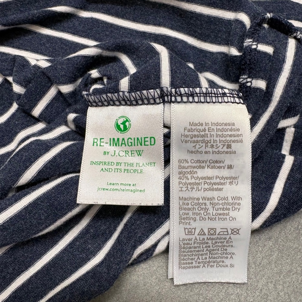 J Crew Mens Slim Washed T Shirt Navy White Stripe Pocket Tee Large - Picture 3 of 8